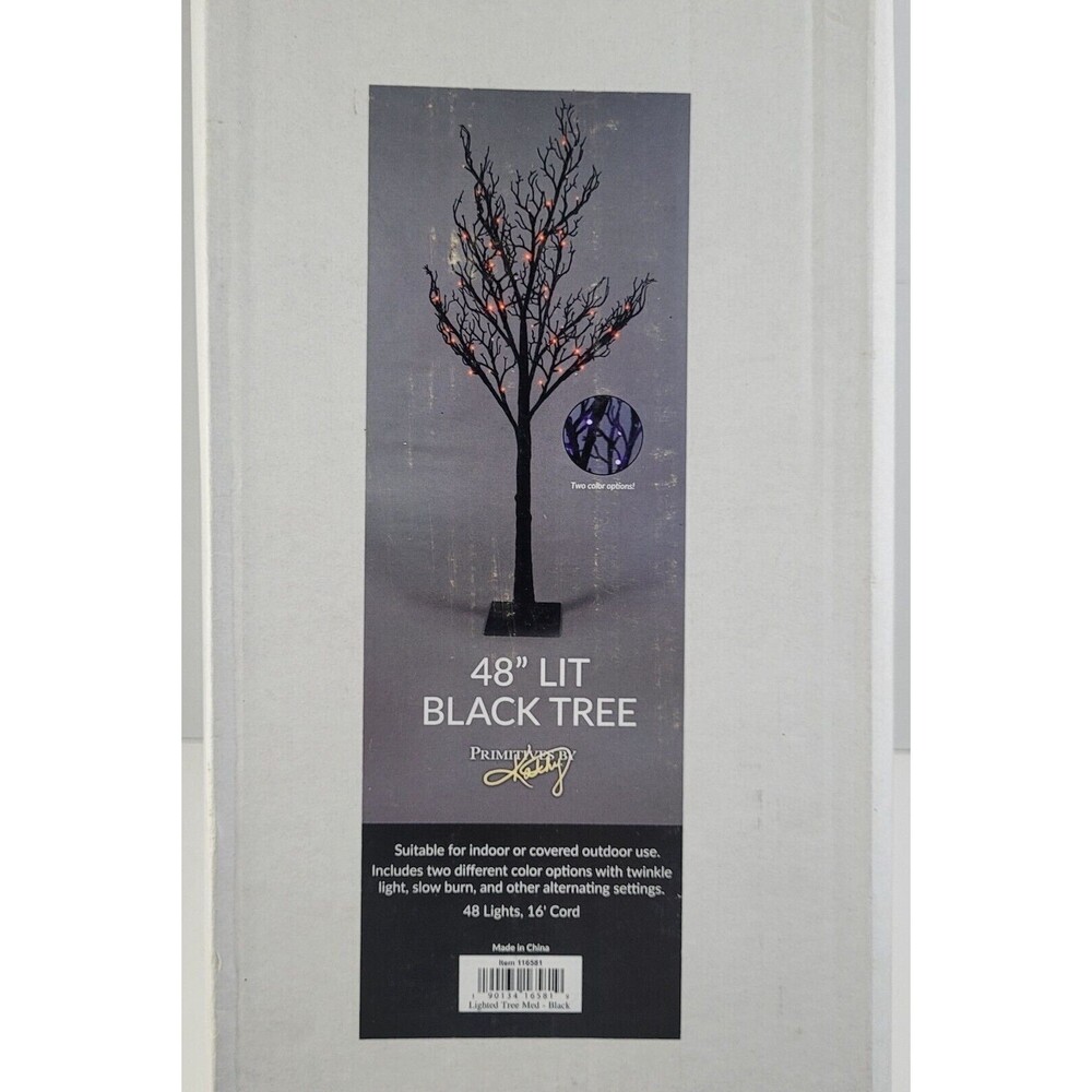 Primitives By Kathy Halloween Lighted Spooky Black Glitter Tree